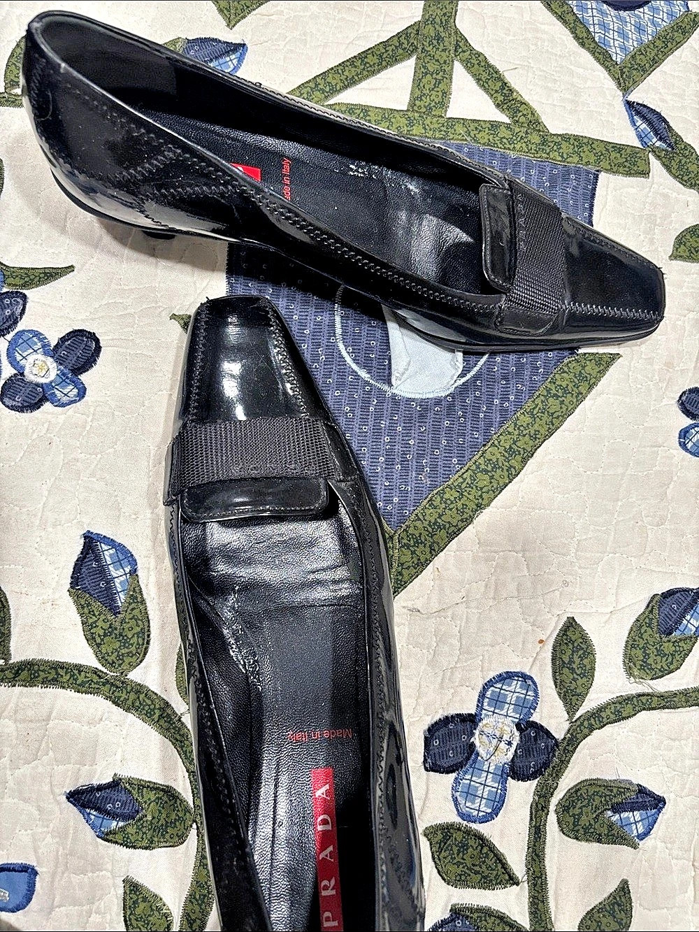 Prada Black Patent Leather Kitten Heel Loafer Pumps EU 39